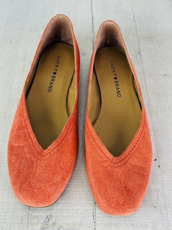 Lucky Brand ALBA Grenadine Hard Rock Orange Leather Square Toe Flat Shoe Sz 6 M - Picture 9 of 16